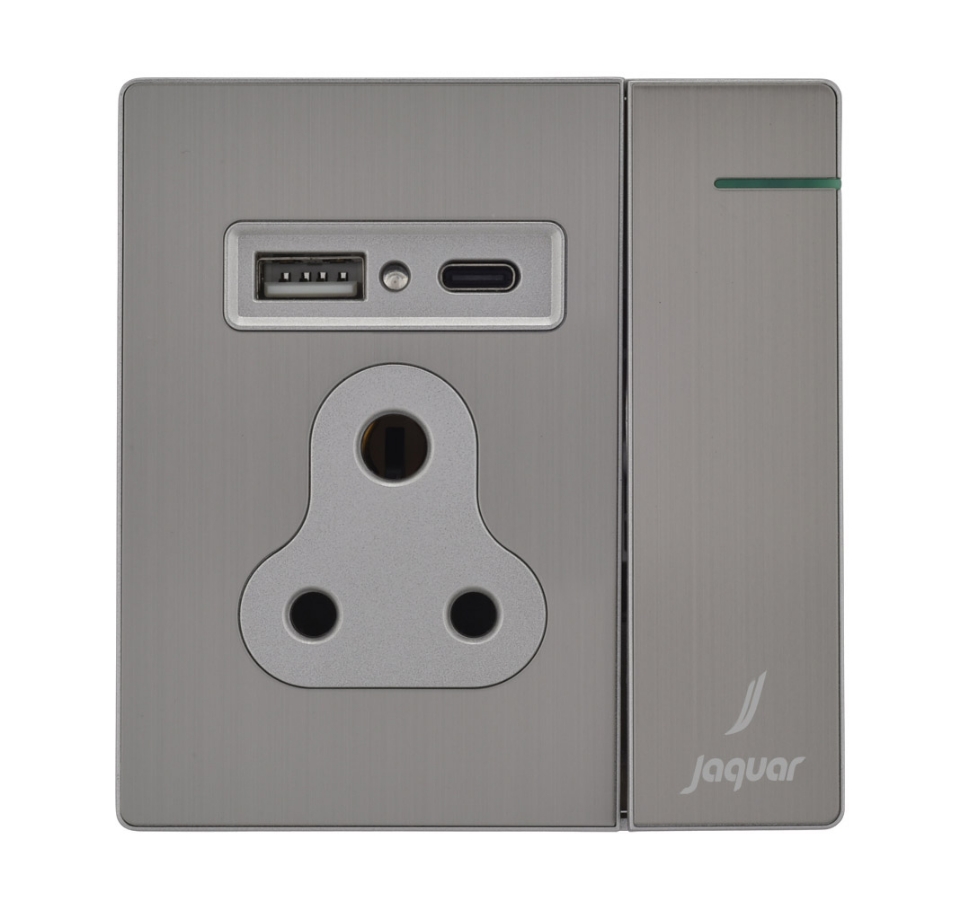 Picture of Three Pin Socket With Indicator And Big Switch And One USB And One Type-C